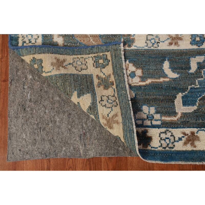 Hand Knotted Oriental 100% Wool Carpet Transitional All-Over Navy Blue & Blues Oushak Area Rug - 12' 4'' X 8' 11''