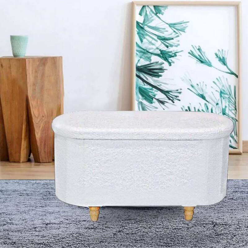 Aria Home Esme Boucle Ivory Storage Ottoman Bench with Hidden Storage