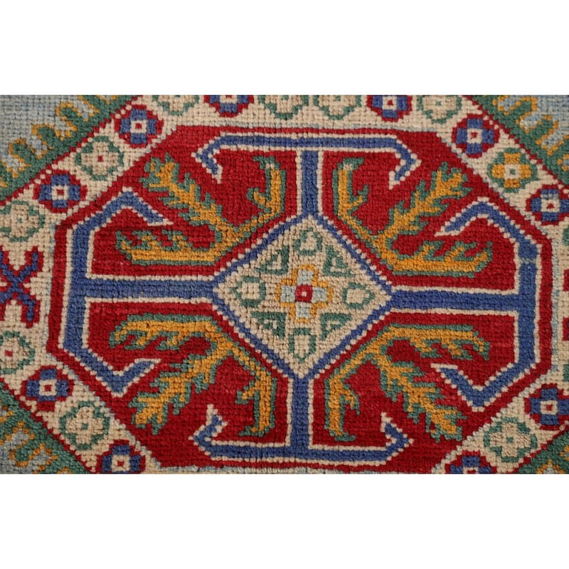 Geometric Kazak Accent Rug Handmade Wool Carpet - 3'6"x 4'11"