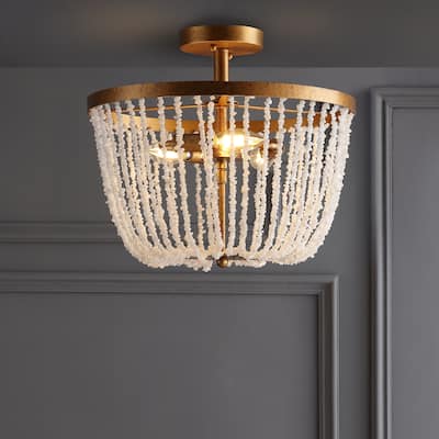 Georgian Stone/Metal LED Semi Flush Mount,Gold / White by JONATHAN Y