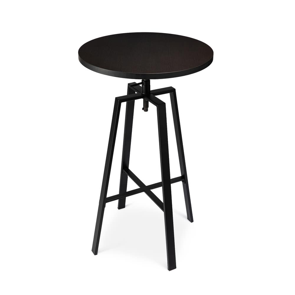 Glitzhome Industrial Wood Top Adjustable Swivel Round Pub Bar Table