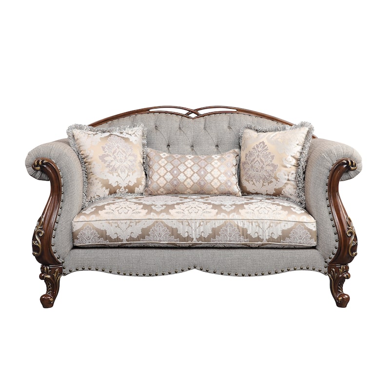 Daphne Cherry and Grey Button-Tufted Loveseat