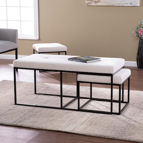 SEI Furniture Daane Contemporary White Fabric Ottomans (set of 3)