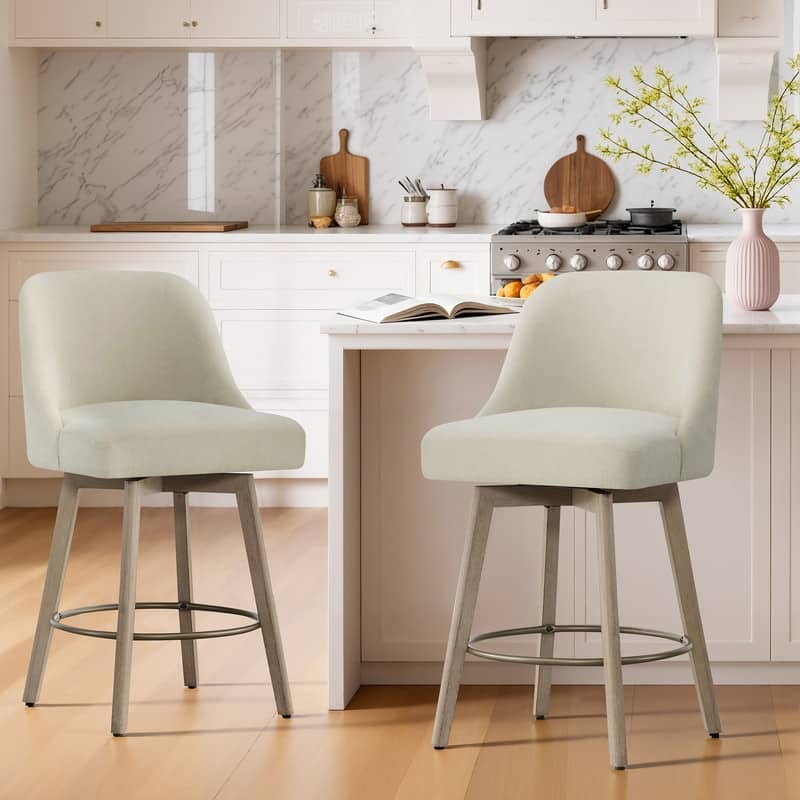 Spruce & Spring Modern Upholstered 360-degree Swivel Bar Stool for Kitchen and Home Bar - Set of 2 - Sand