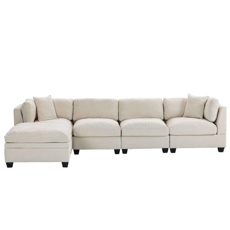 Modular L-Shaped Sectional Sofa with Removable Storage Ottoman, Upholstered Sofa Couch with 2 Hidden Cup Holders for Living Room