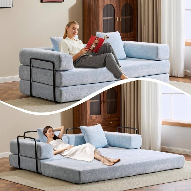 Lounge Sleeper Bed Floor Sofa Bed with Foldable Armrests, Loveseat Sofa Sleeper Sofa Accent Couch Settee