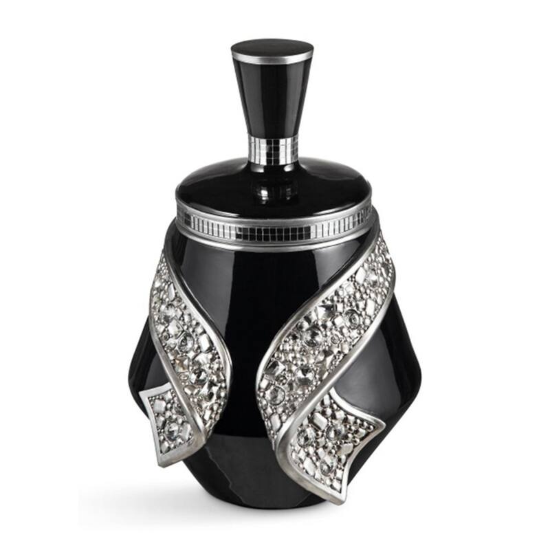 9" Black And Silver Resin Jewelry Box With Faux Crystals