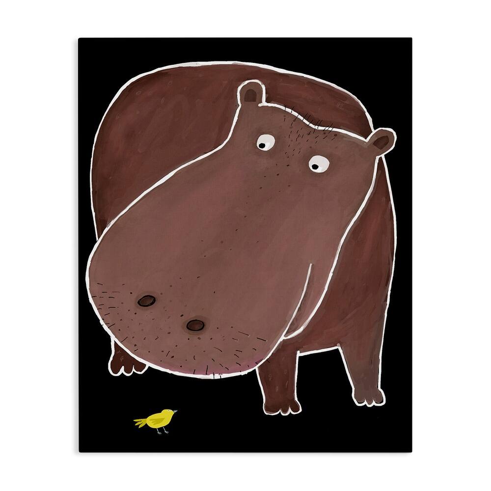Stupell Hippo & Bird on Black Canvas Wall Art Design By Carla Daly