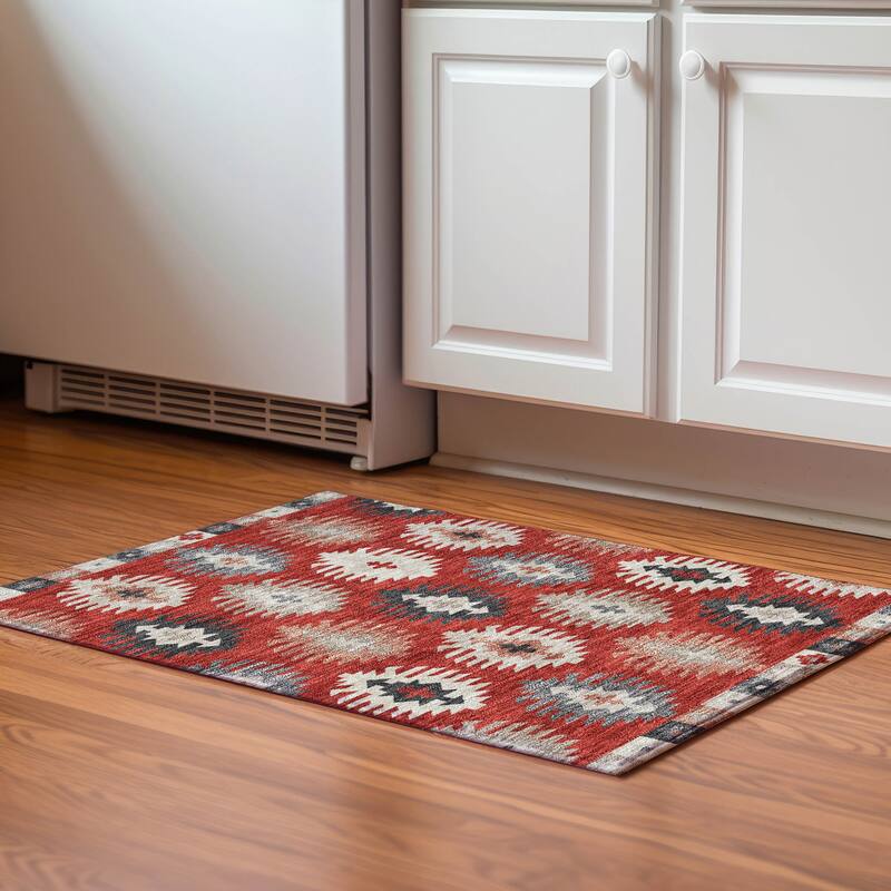 Premium Washable Super Soft Southwest Global Mayfield Rug - Red - 1'8" x 2'6"