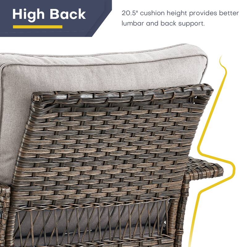 Gymojoy 5PCS Patio Rattan Wicker Chair with Coffee Table, Ottoman - Brown