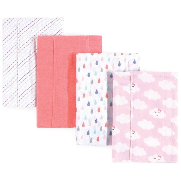 slide 1 of 1, Luvable Friends Baby Girl Cotton Flannel Burp Cloths 4pk, Girl Clouds, One Size - Girl Clouds - One Size One Size - Girl Clouds