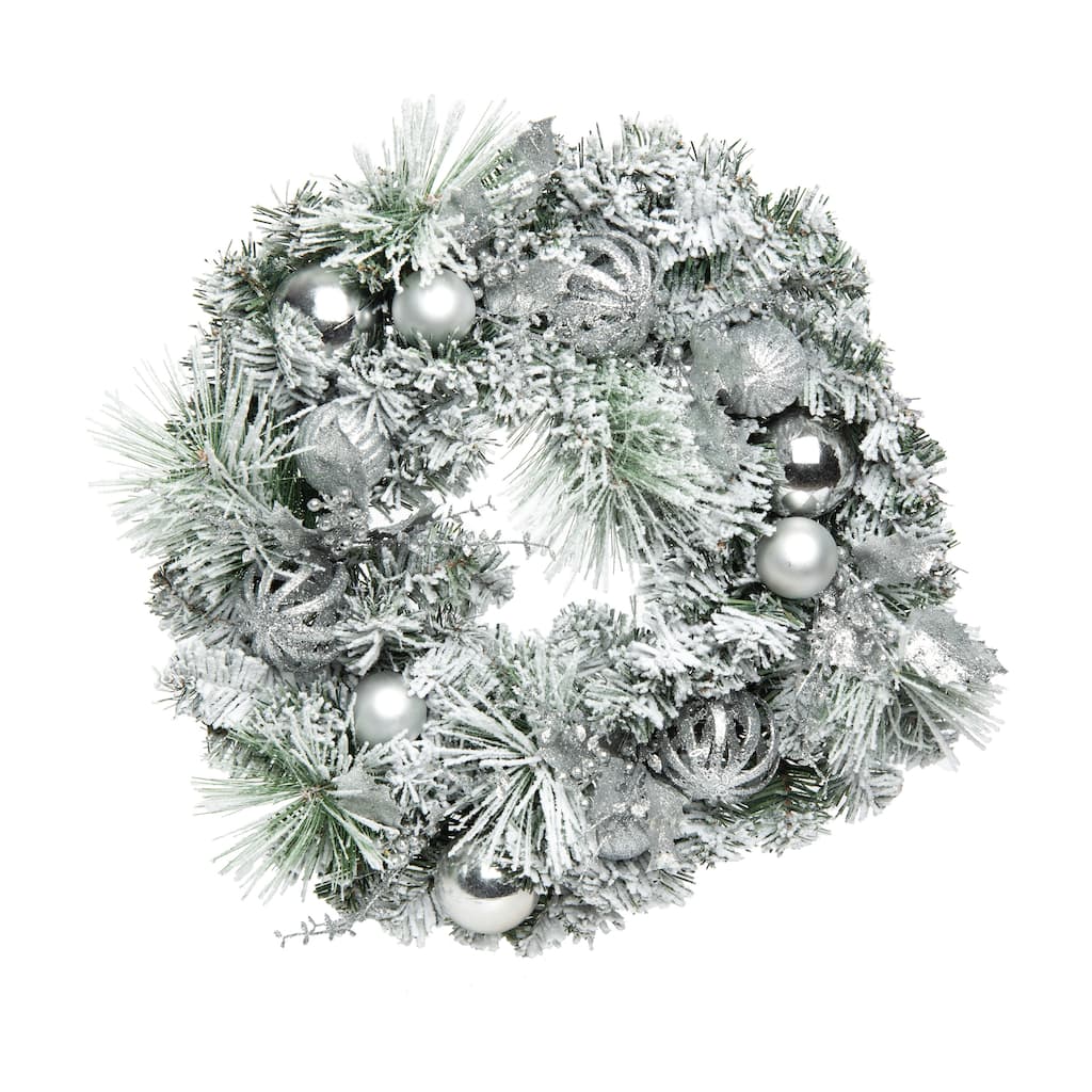Transpac Artificial 24 in. Silver Christmas Deep Celebration Wreath