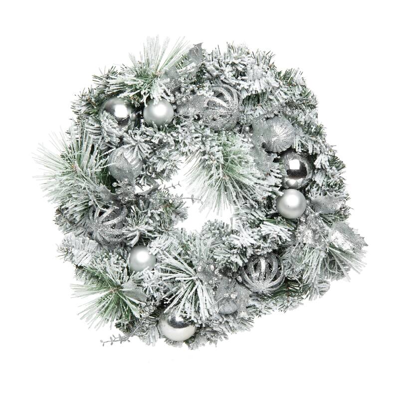 Transpac Artificial 24 in. Silver Christmas Deep Celebration Wreath