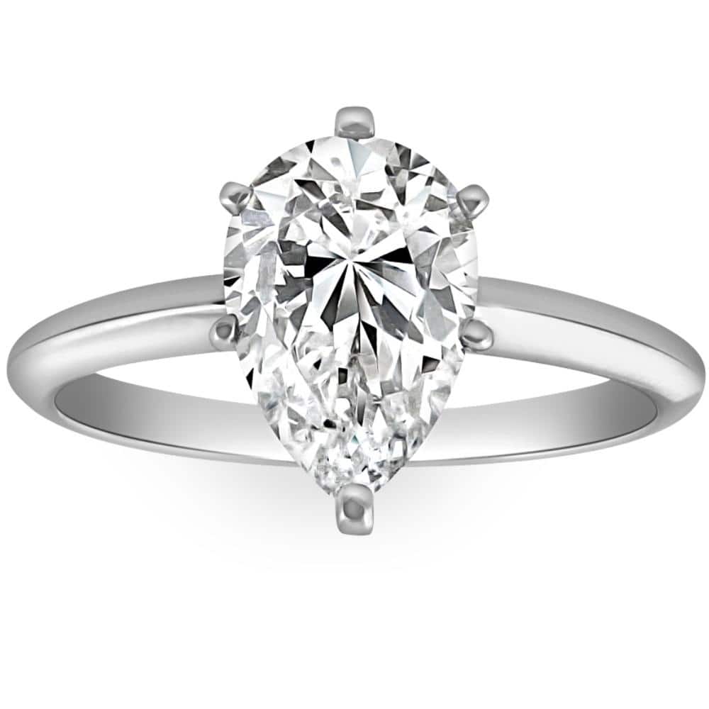 Bliss Diamond 2CT Platinum Pear Shape Diamond 6-Prong Solitaire Engagement Ring Lab Grown