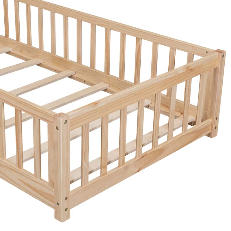 Floor Platform Bed with Fence without Door
