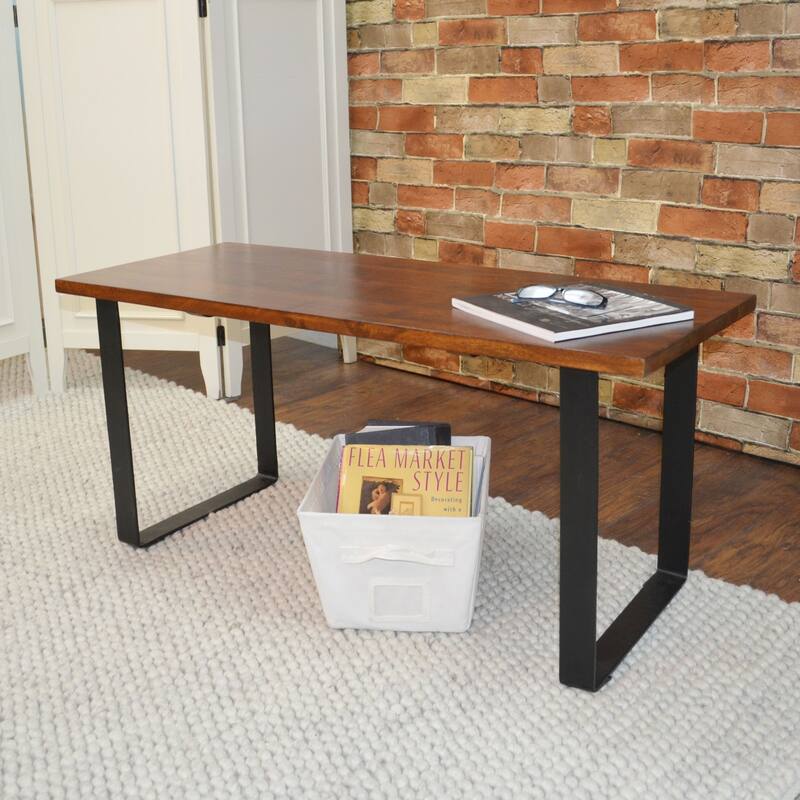 Solid Rectangular Wooden Bench - 40" - Chestnut Brown and Black
