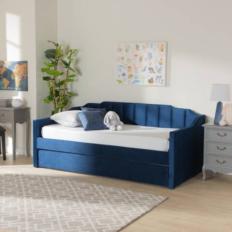 Lennon Modern and Contemporary Velvet Fabric Daybed with Trundle