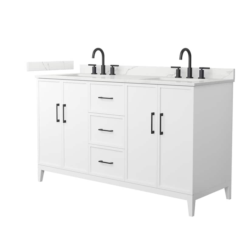 Elan 60-inch Double Vanity, 3 Hole Quartz Top - White, Black Trim, Giotto Quartz Top