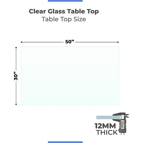 30x50 Inch 1/2 Inch Thick Tempered Clear Glass Table Top with Flat Edge ...