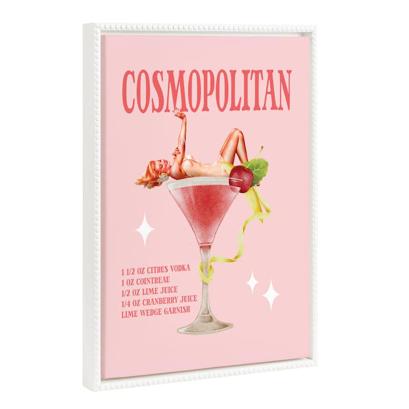Kate and Laurel Sylvie Beaded Cosmopolitan Pinup Framed Canvas by Alli Standefer - 18x24 - White