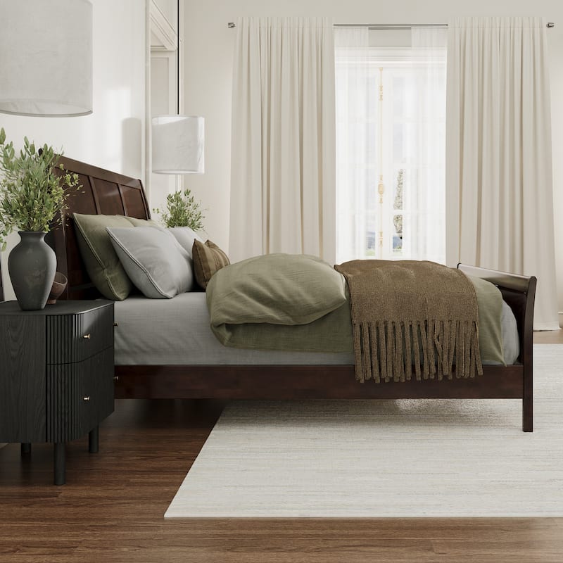 Valencia Solid Wood Low Profile Sleigh Platform Bed with Matching Footboard
