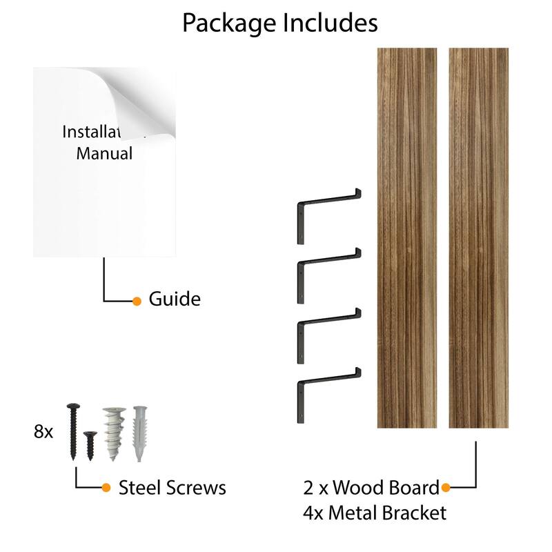 Wallniture Menton 60" x 9.25" Rustic Shelves for Wall Decor, Floating Book Shelves, Wall Mounted, Living Room Decor, Burnt, 2 Pc