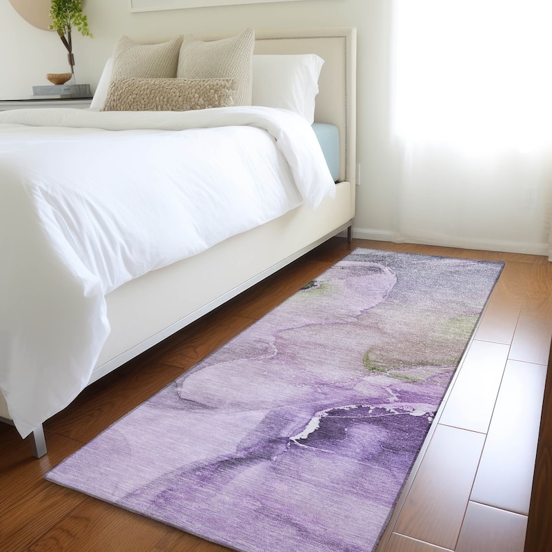 Machine Washable Indoor/ Outdoor Abstract Chantille Rug - Purple - 2'3" x 7'6"