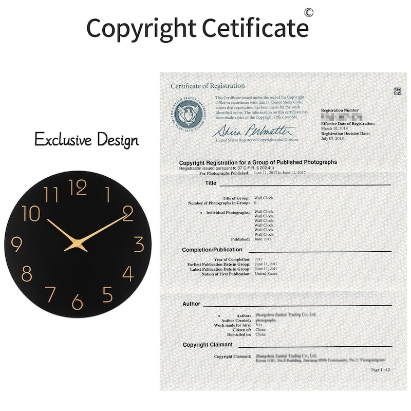 Large Wall Clock 16 Inch Black Wall Clocks Battery Operated Silent Non-Ticking - Simple Minimalist Rose Gold Numbers