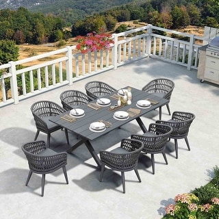 PURPLE LEAF Outdoor PE Rattan Outdoor Patio Furniture Dining Set with All Aluminum Frame