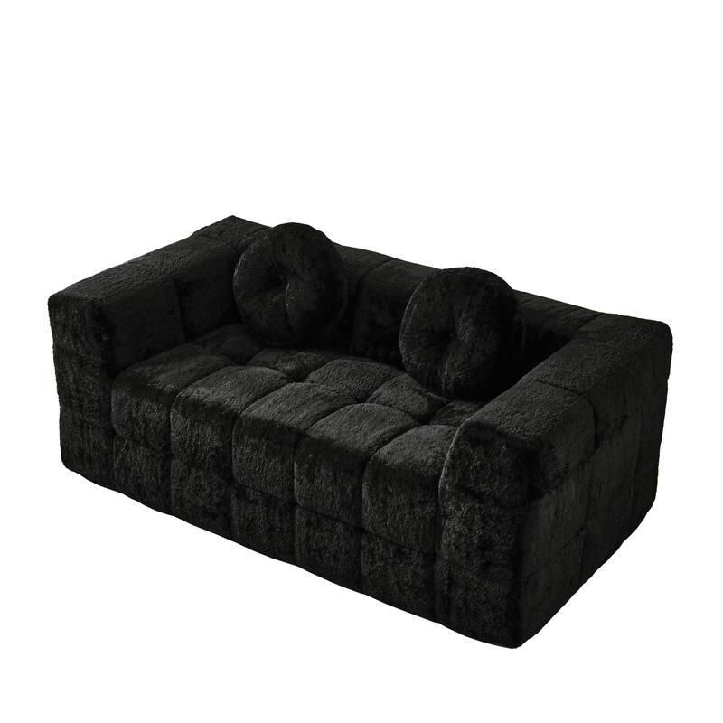 66.5-inch Modern Boneless Couch with Two Circular throw pillows,Skin-friendly lychee-textured long-pile polyester fabric