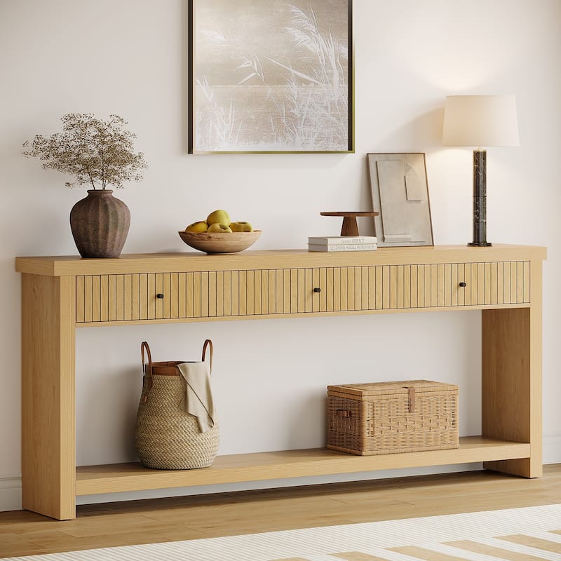 71'' Wood Console Sofa Accent Table with 3-Drawers for Entryway - Brown