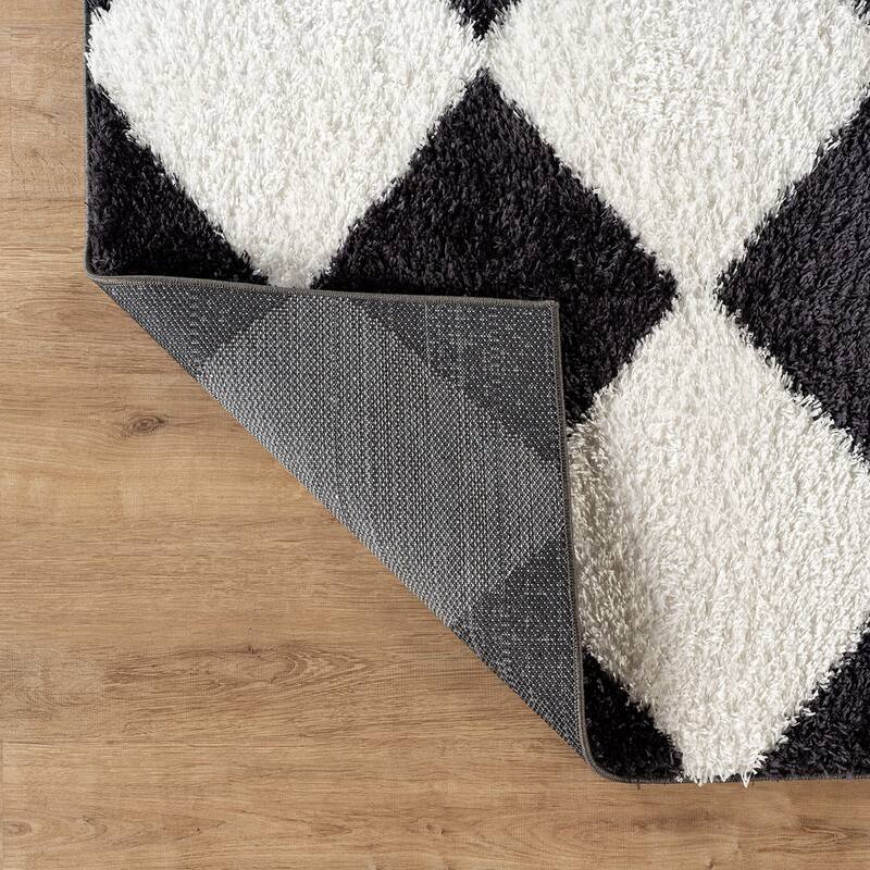 Diamond Wave Shag Rug - Cozy Feel for Living Room, Bedroom, or Entryway - Anthracite Dark Gray - Medium Pile