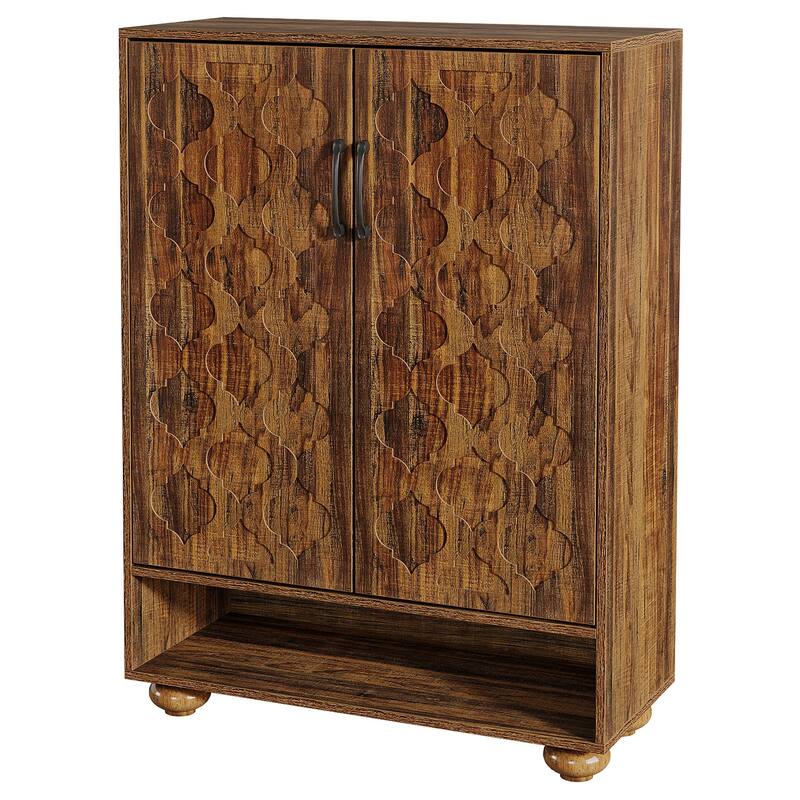 6-Tier Shoe Cabinet with Doors, Adjustable Shoe Rack with Solid Wood Feet
