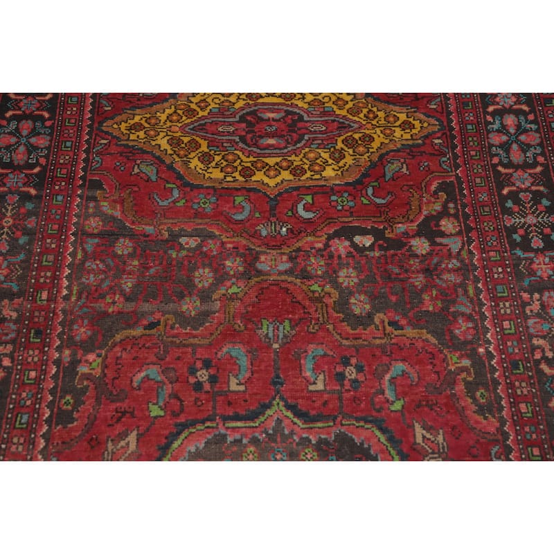 Hand Knotted Oriental 100% Wool Carpet Traditional Floral Red Tabriz Runner Rug - 10' 9'' X 3' 10''