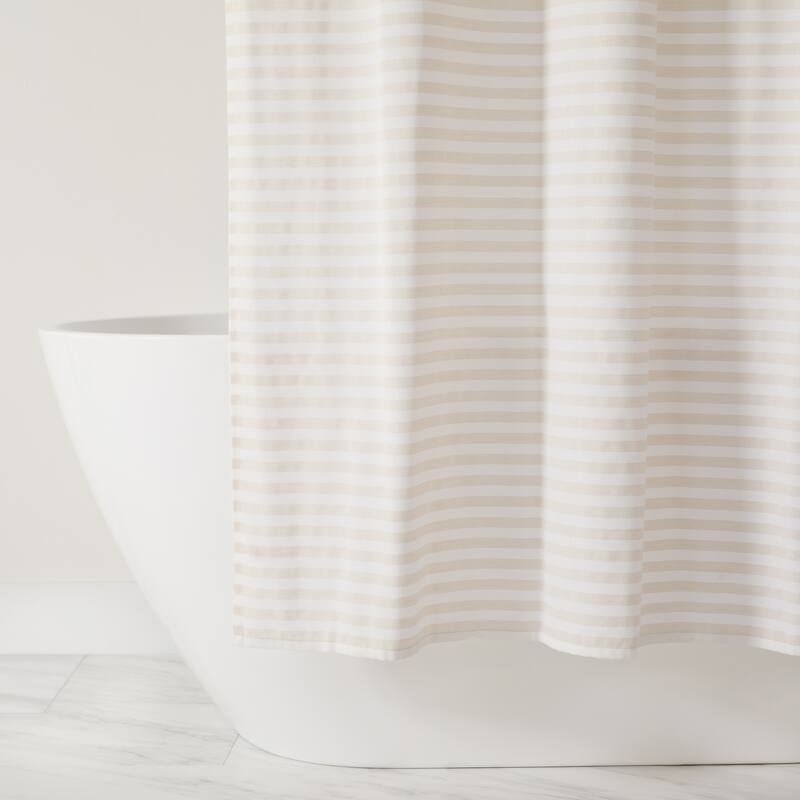 Becky Cameron Cotton Blend Striped Shower Curtain - 72" x 72" - Classic Stripe Natural