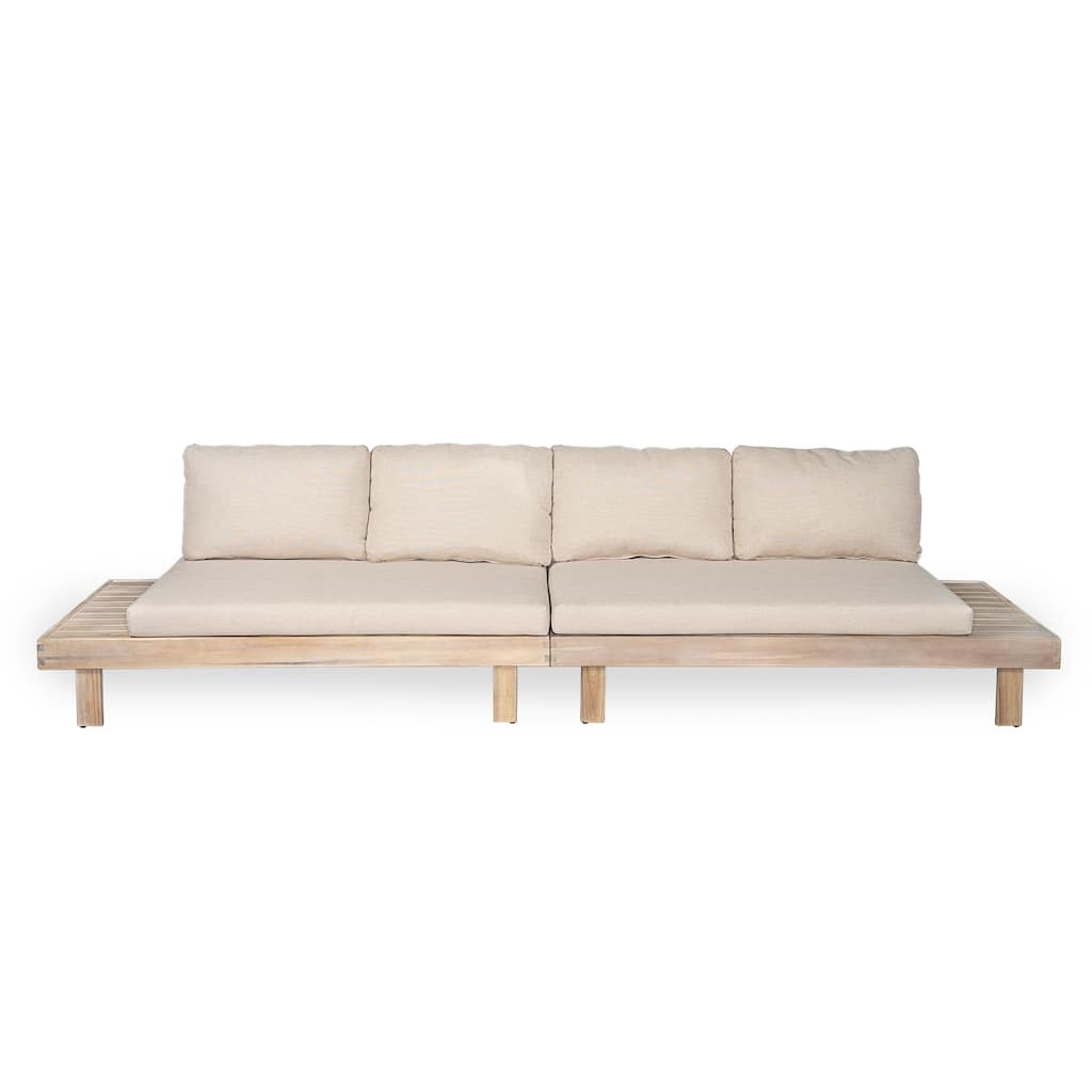 Christopher Knight Home - Thayne Patio Acacia Wood Full-Corner Left and Right 2 Seater Sofa Set with Water-Repellent Cushions
