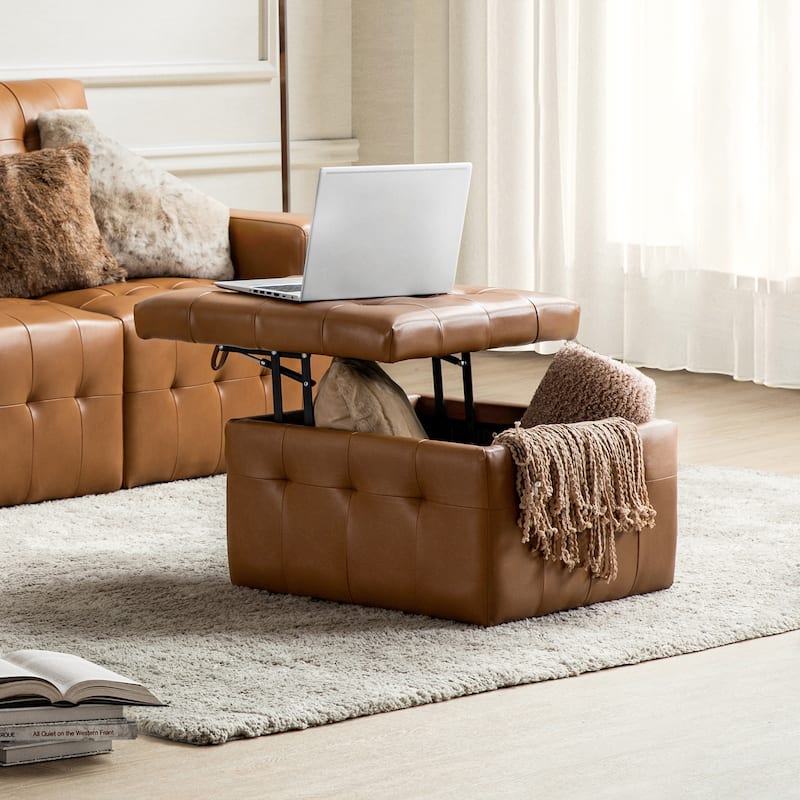Aurora Genuine Leather Ottoman with Tufted Design by HULALA HOME