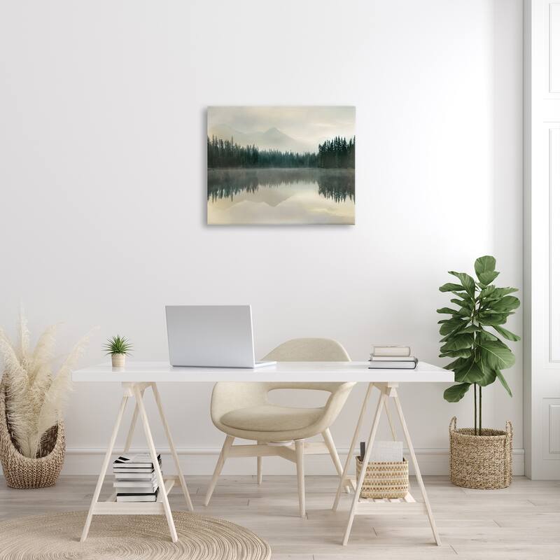 Stupell Foggy Lake Forest Landscape Soft Nature Water Reflection Canvas Wall Art - Green
