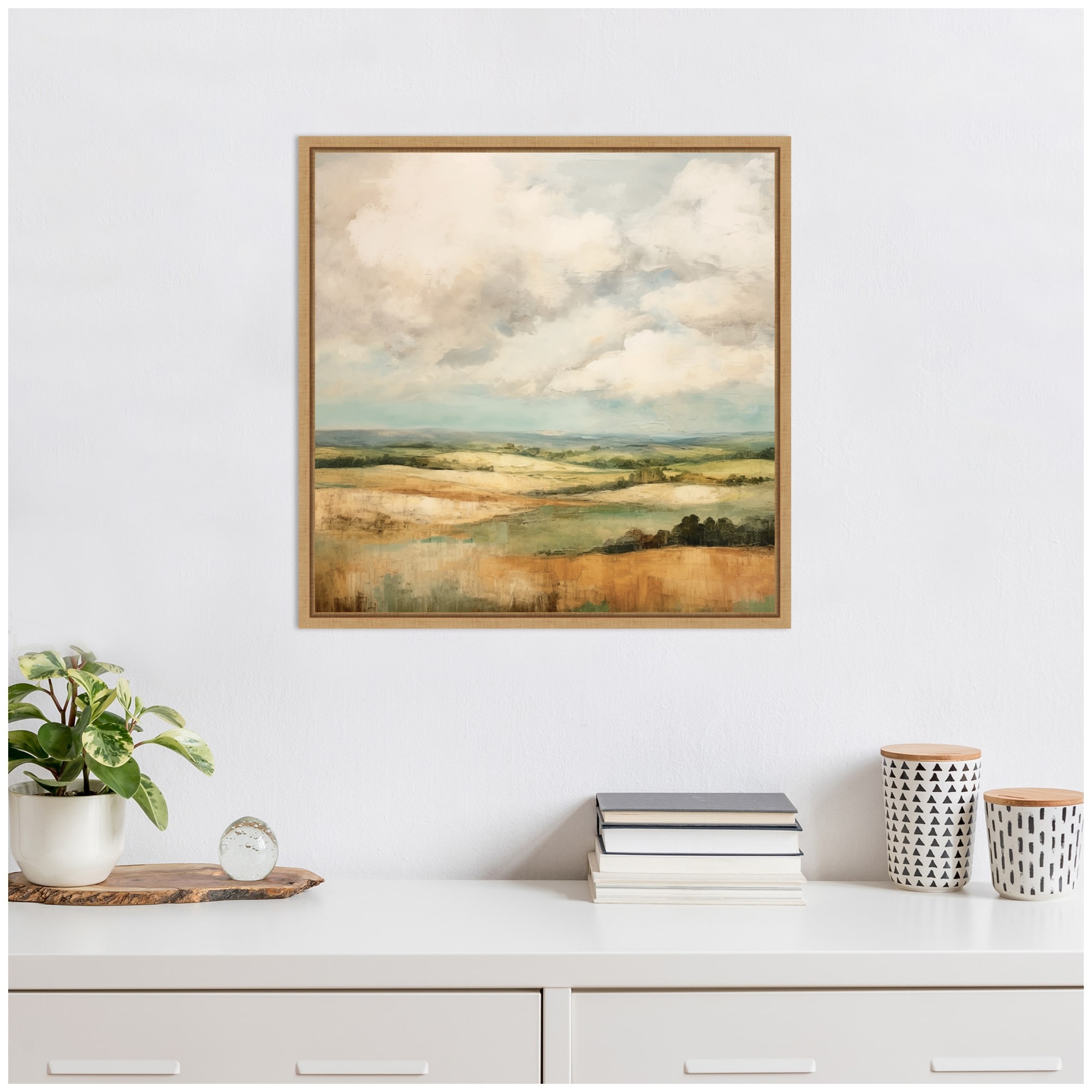 Kate and Laurel Sylvie Rolling Hills Abstract Landscape Framed Canvas by The Creative Bunch Studio