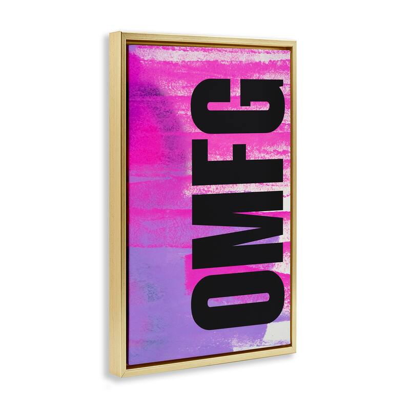 Stupell Bold OMFG on Abstract Framed Floater Canvas Wall Art Design By House of Lulu