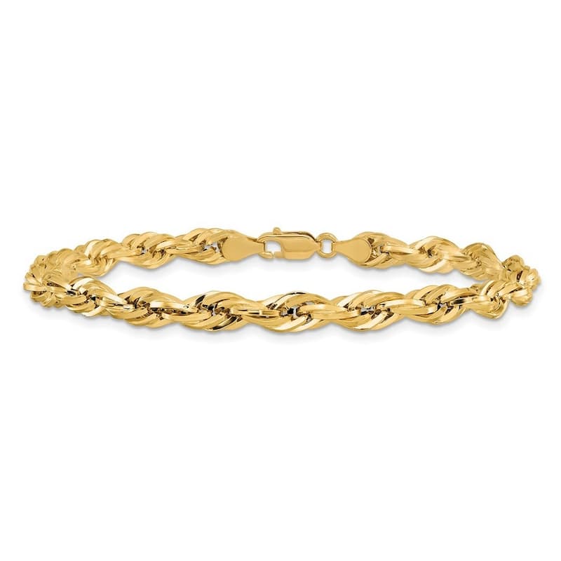Curata 14k Yellow 5.4mm Hollow Rope Chain Bracelet 8 Inch