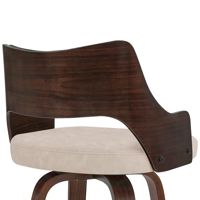 26.in Counter Height Stool Swivel Wooden Faux Leather Bar Stool with Curved Back