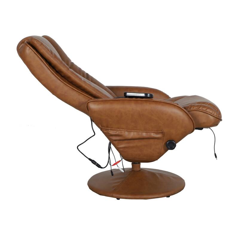 LeatherSoft Massaging Multi-Position Recliner w/Side Pocket & Ottoman