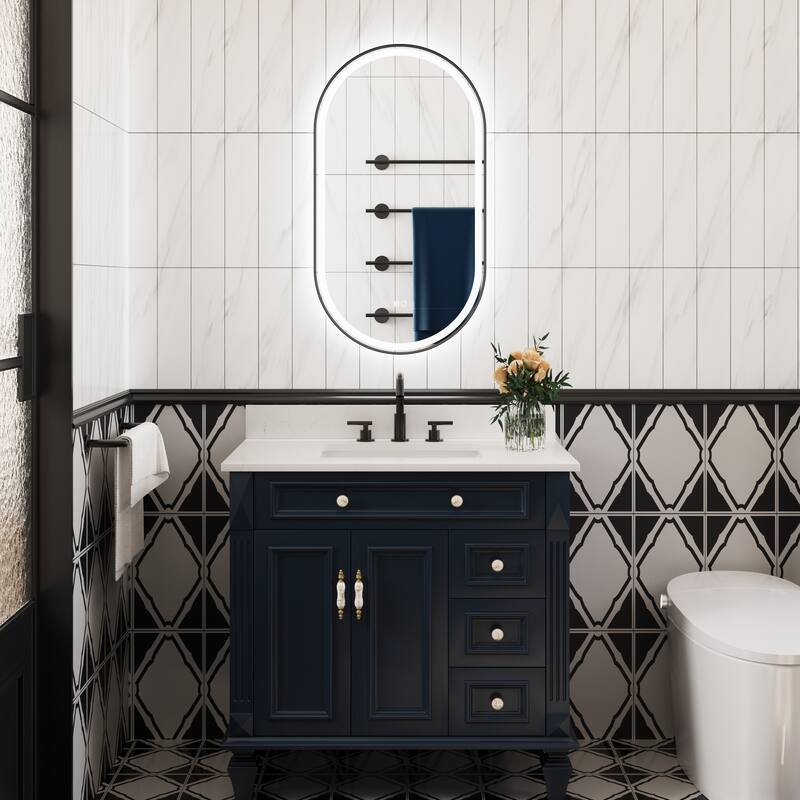36"H Wall Mounted Bathroom Framed LED Mirror With Memory Function