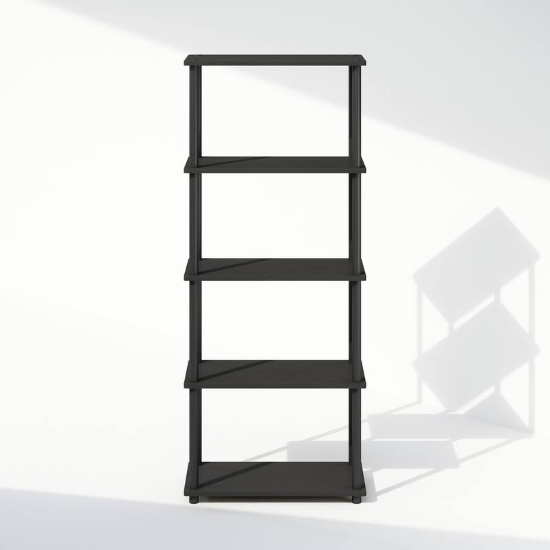 57.4 in. Tall Americano/Black Wood 4-Shelf Bookcase