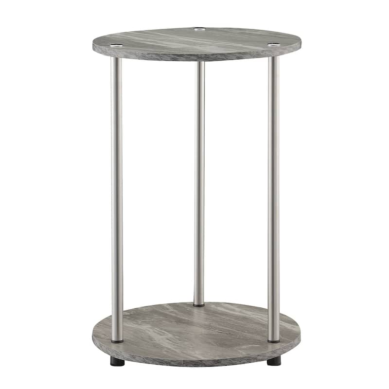 Round Two Tier End Table with Stainless Steel Legs, Sturdy Particleboard Shelves and Modern Contemporary Style - 15.75