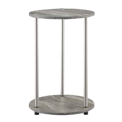 Round Two Tier End Table with Stainless Steel Legs, Sturdy Particleboard Shelves and Modern Contemporary Style - 15.75