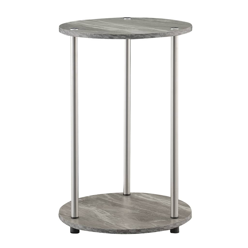 Round Two Tier End Table with Stainless Steel Legs, Sturdy Particleboard Shelves and Modern Contemporary Style - 15.75