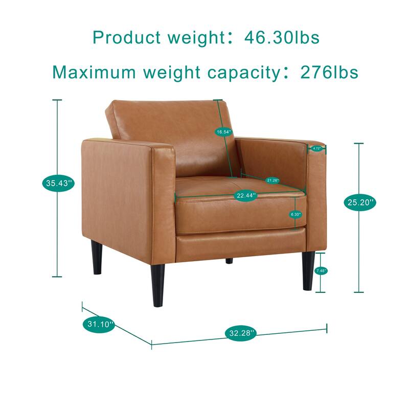 Premium Cowhide Leather Accent Chair – High-Density Cushions, Spacious Seating, and Mid-Century Modern Design