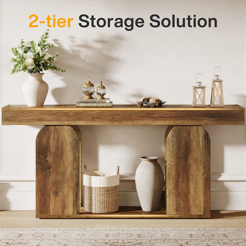 70.87-inch Wood Console Table, Farmhouse Sofa Table with 2-tier storage